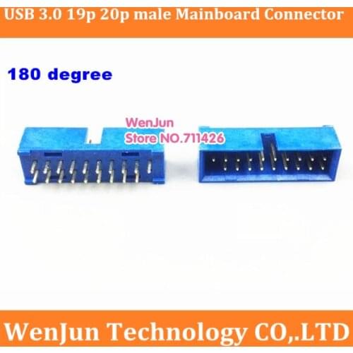NEW USB3.0 19p 20p USB 3.0 19pin 20pin Male 180 degree mainboard motherboard connector socket with free shipping