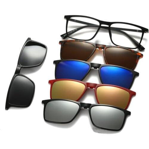 5 +1 Set Glasses Women Men Mirror Polarized Sunglasses Clip-on Make Prescription Myopia Hyperopia Astigmatism Magnetic Clips