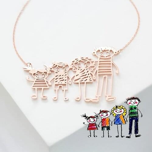 Custom Children Drawing Necklace Kids Art Child Artwork Personalized Graffiti Necklaces Custom Your Design Name Logo Jewelry