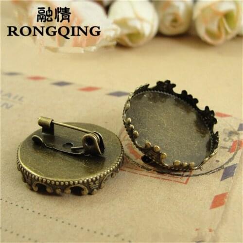 RONGQING 40pcs/lot Little Crown Brooch Base Retro Cabochon Settings 20mm Cameo Base Handmade Jewelry Accessories