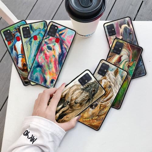 Art Painted Horse Capa For Samsung Galaxy A51 A71 A12 A21s A31 A52 A41 A02s A32 5G A11 A72 Black Soft Silicone Phone Case Cover