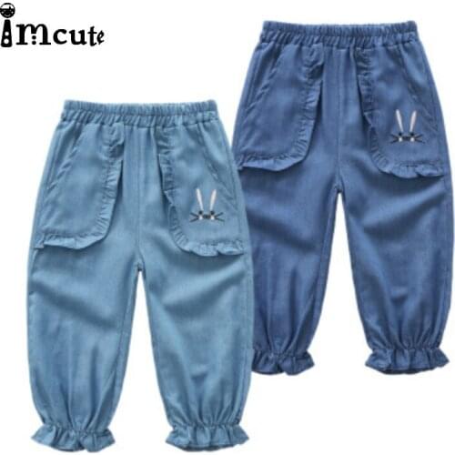 Imcute Autumn baby Boy girls Pants Clothes Comfortable Soft Trousers For Children Kids Fall Cotton Summer Rabit Embroidery Jeans