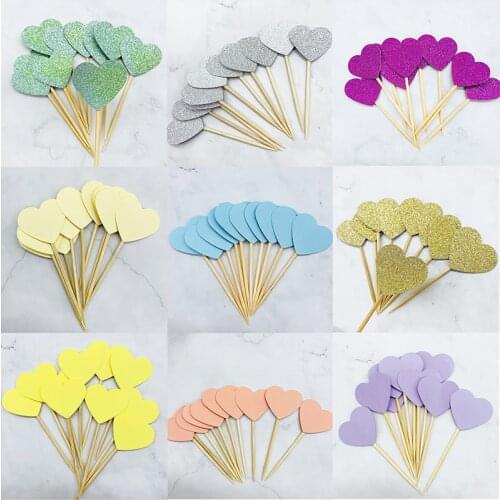 20 Pieces/Lot Lovely Heart Star Cake Topper Cake Top Cupcake Toppers Flag Birthday Party Wedding Decoration Cake Party Decor