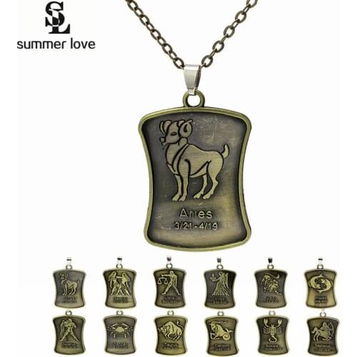 Vintage Retro 12 Constellation Pendants Necklaces Zodiac Signs Statement Necklace 2020 Big Long Chain Necklaces Women Jewelry