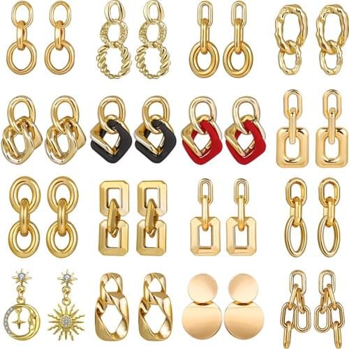 17KM Vintage Geometric Metal Chunky Chain Link Earrings For Women Gold Hollow Round Square Drop Earring Elegant 2021 Jewelry