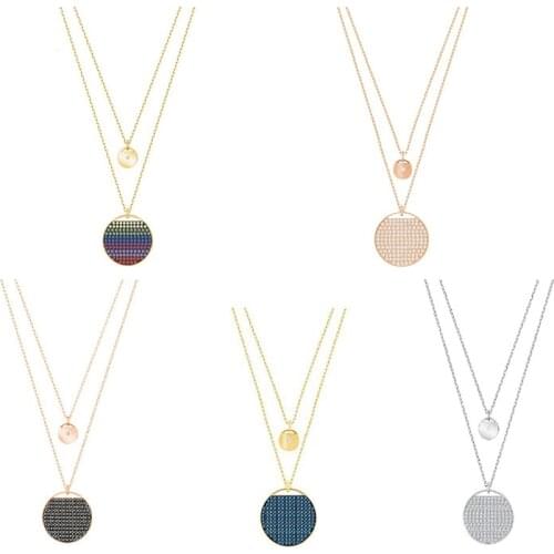 High quality new fashion multi-level gradient crystal multi-color racket round necklace