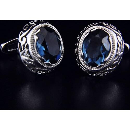 SPARTA Duke Plated with White Gold dark blue AAA Class zircon cufflinks mens Cuff Links + Free Shipping !!! metal buttons