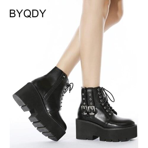 BYQDY 2021 Autumn News Women Ankle Boots Round Toe Platform Female Short Boots Thick High Heeled Ladies Winter Shoes Sizes 34-43