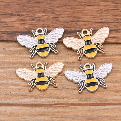 10Pcs 17*26MM 2 Color Alloy Metal KC Gold Rhodium Drop Oil Bee Charms Animal Pendant For DIY Bracelet Jewelry Making