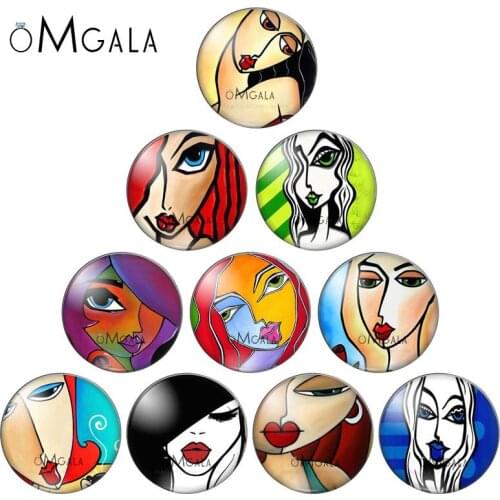 Art Color Abstract Women Face 10pcs 10mm/12mm/14mm/16mm/18mm/20mm/25mm Round photo glass cabochon demo flat back Making findings