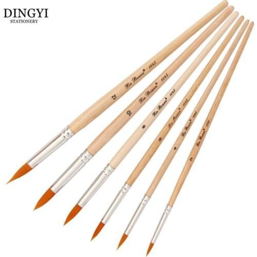6 pcs Fine Nylon Hair Original Wooden Handle Paint Brush Set For Watercolor Oil Acrylic Painting Brushes Drawing Art Supplies