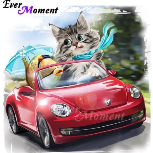Ever Moment Diamond Painting Cat Fish Car Handmade Full Square Drill 5D DIY Picture Of Rhinestone Diamond Embroidery ASF1867