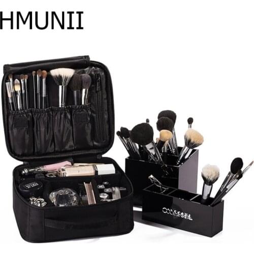 HMUNII Brand Women Cosmetic Bag High Quality Travel Cosmetic Organizer Zipper Portable Makeup Bag Designers Trunk Cosmetic Bags