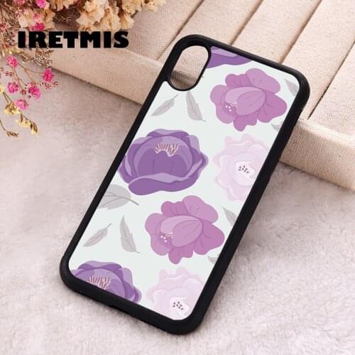 Iretmis 5 5S SE 2020 phone cover cases for iphone 6 6S 7 8 Plus X Xs XR 11 12 MINI Pro Max Soft Silicone TPU Pink purple roses