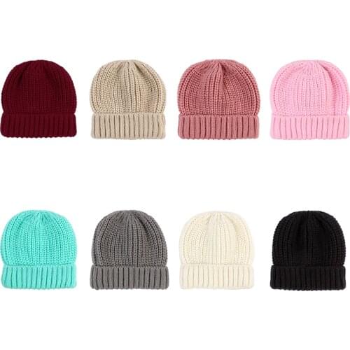 0-12M Baby Winter Warm Knit Hats Newborn Boy Girl Elastic Solid Bonnet Cap