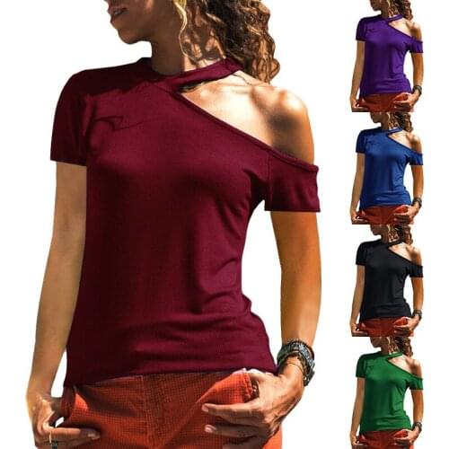 Plus Size Women Summer Solid Color T-shirt Sexy off shoulders o-neck Short-Sleeved Tshirt Fashion Lady Street Casual Green Tops