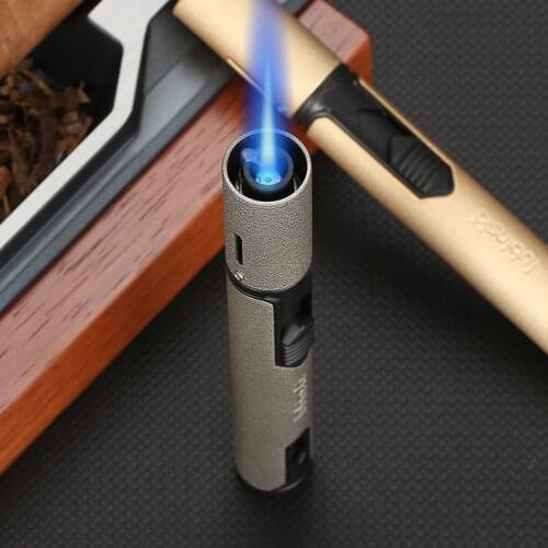 Lubinski Gas Lighter Cigar Smoking Accessories Portable Windproof Jet Torch Cigar Lighter Turbo Cool Gadgets Gift Box Packaging
