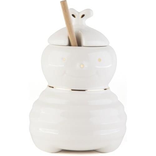 Mama Camilla Bamboo Porcelain Leaf Gilded With Lid With Spoon Honey Jar
