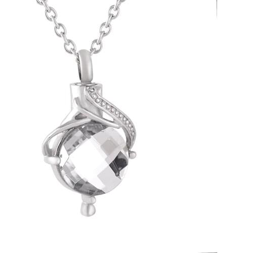 IJD9056 Wholesale Cabochon Clear Shiny Rhinestone&Crystal Women&Man Charm Stainless Steel Cremation Jewelry Pendant Necklaces