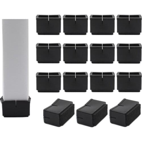 16Pack Chair Leg Floor Protectors Chair Leg Caps Length(37-42mm) Width(16-21mm) Table Chair Feet Protectors with Felt Pads Black