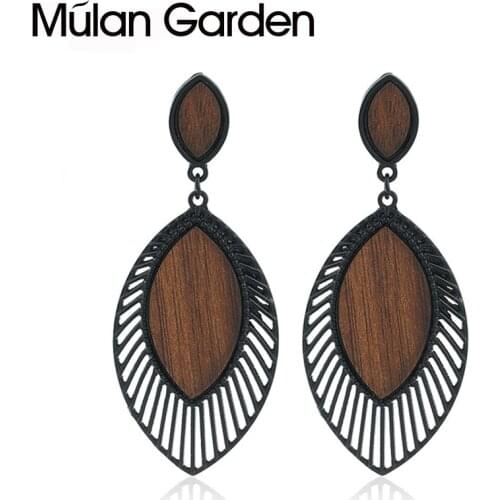 M&G Geometric African Wood Earrings Women Hollow Wood Pendant Earrings Vintage Jewelry Hot Sale Girl Gift Accessories Wholesale