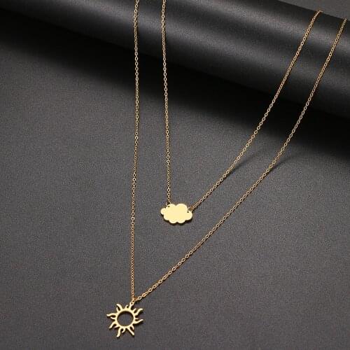 2021 Stainless Steel Sun Totem Cloud Layered Models Necklace For Women Fashionable Exquisite Pendant Chain Party Friend Jewelry