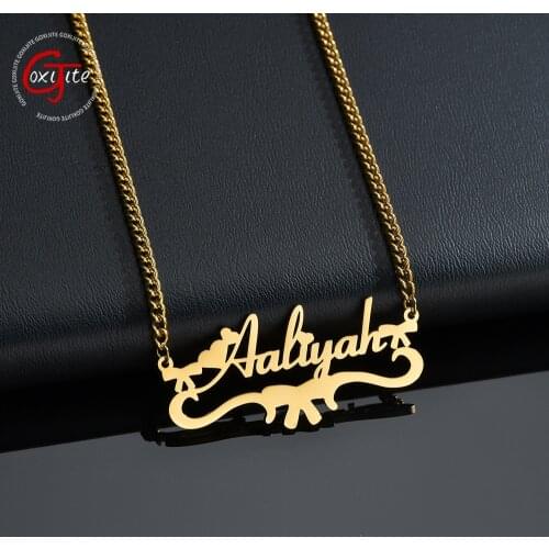 Goxijite Fashion Name Necklace With Butterfly Cute Stainless Steel Initial Letter Arabic Nameplate Necklaces Gift