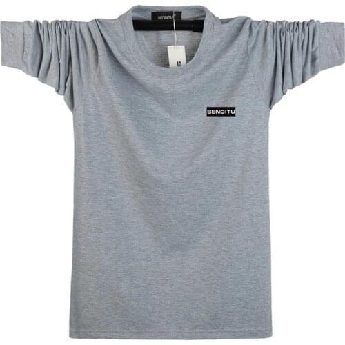 2021 T Shirt Men Solid Color Homme Top Tees Men O-Neck Cotton Spring Autumn Long Sleeved Casual T-Shirts Plus Size 5XL 6XL