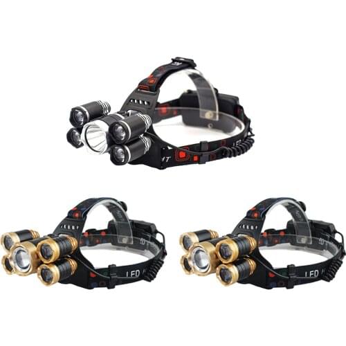 USB Rechargeable Headlamp 5 Led Multifunctional Headlight Waterproof Zoomable Head Lamp With Adjustable Headband