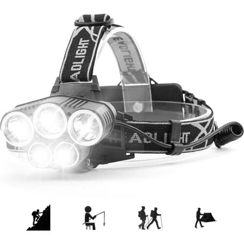 Headlamp Rechargeable USB Waterproof 5 LED Powerful 6 Modes Adjustable T6 Headlight for Fishing Head Lamp Camping