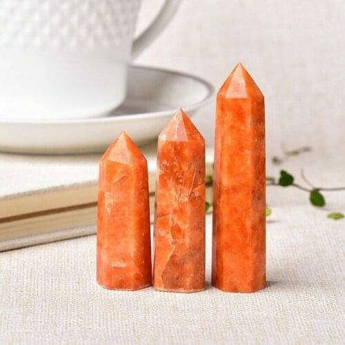 Natural Crystal Point Sunstone Healing Stone Quartz Tower Orange Wand 8-10cm