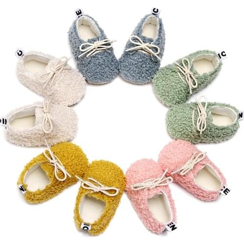 Toddler Baby Lovely Shoes Winter Warm Lace Up Crib Infant Cozy Fleece Lamb Slippers Trainers Non-Slip Soft Sole Prewalkers