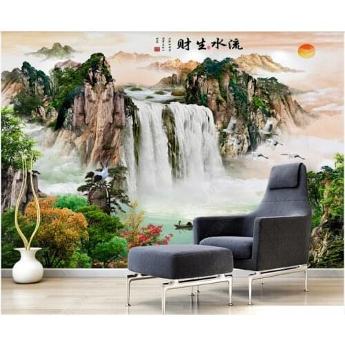 Custom photo 3d wallpaper Modern mountain waterfall sunrise landscape home decor 3d wall murals wallpaper for walls 3 d