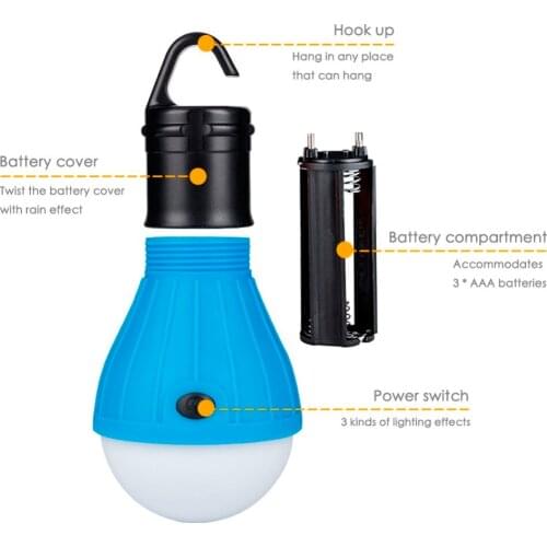 Mini Portable Lighting Lantern Tent Light LED Bulb Emergency Lamp Waterproof Hanging Hook Flashlight Camping Light Use 3*AAA