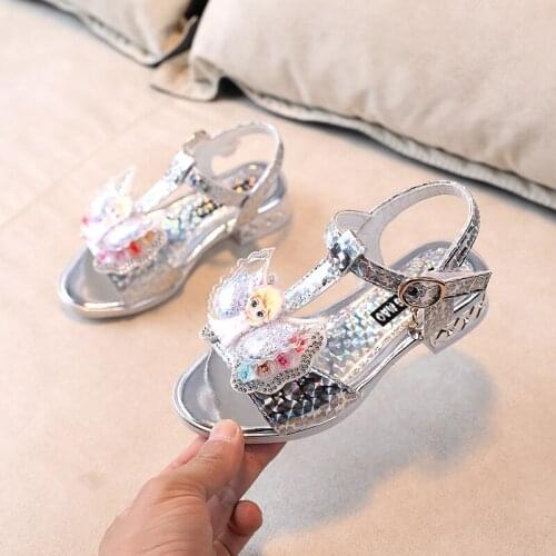 Disney cartoon girls sandals princess shoes summer new Korean elsa little girls fashion bow children beach shoes