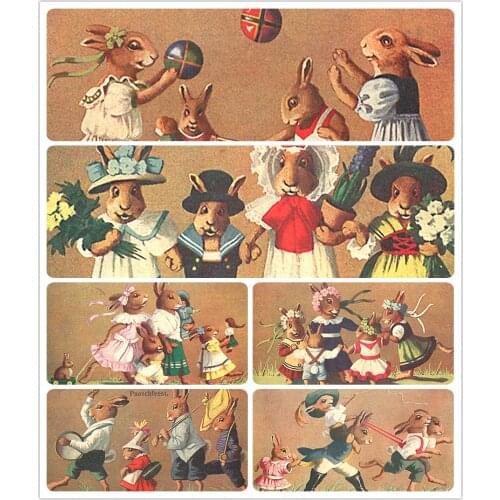 Happy Family Rabbit Hand dyed 30*19CMX6PCS Assorted Cotton Linen Printed Quilt Fabric For DIY Sewing Patchwork Home Textile DEC