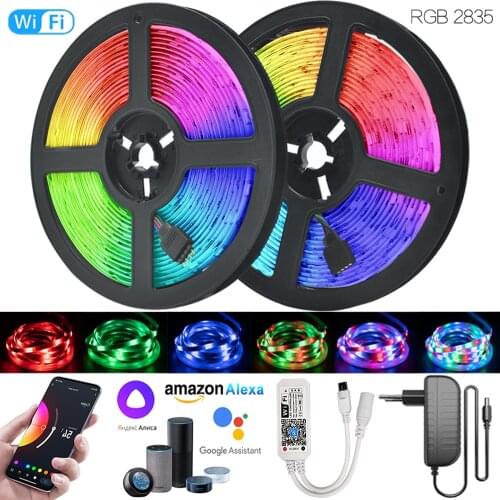Alexa Google Assistant WIFI Smart Iuces RGB 2835 LED Strip 32.8 ft (10M) 12V EU Plug Waterproof Lamp For Family Room Festival