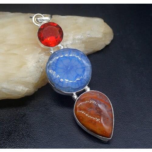 Gemstonefactory Jewelry Big Promotion 925 Silver Solar Quartz Ocean Jasper Garnet Women Ladies Gifts Necklace Pendant 1280