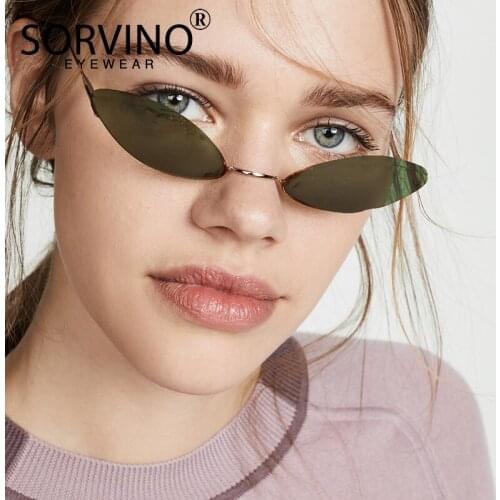 SORVINO Retro Designer Small Cat Eye Sunglasses Shades For Women Luxury Brand Trendy Rave Festival Rimless Oval Sun Glasses P303