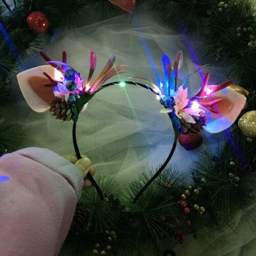 Reindeer Horn Berry Ear Flower Elk Deer Light Headband Hair Hoop Easter Wedding Valentines Day Birthday Party Decoration Gift