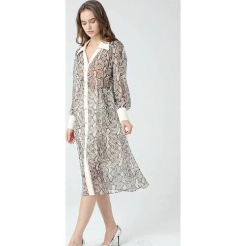Snake print spring summer 2021 fashion loose fashion womens clothing vacation elegant beach long sleeve dress