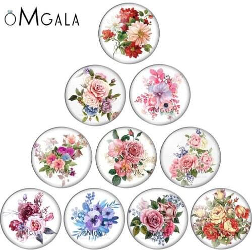10pcs 12/14/16/mm Fashion Mixed Flower Rose Handmade Photo Glass Cabochons Pattern Domed Jewelry Making Accessories Supplies