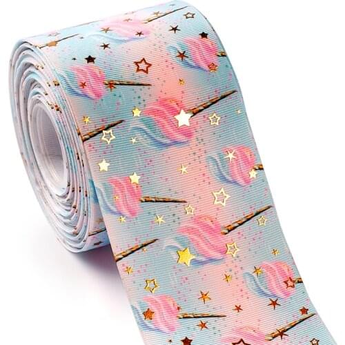 3" 75mm 10yard gold star foil pttern cartoon gril grosgrain ribbon