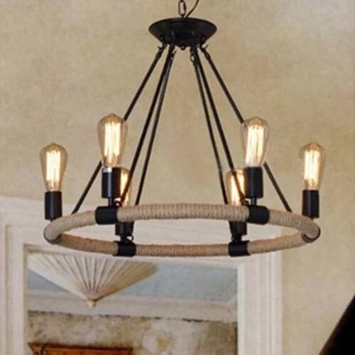 6/8/14 Led Table Lamps Attic Style Vintage Chandelier Bar Iron Rope Chandelier Lighting Fixture for Cafe Free Shipping