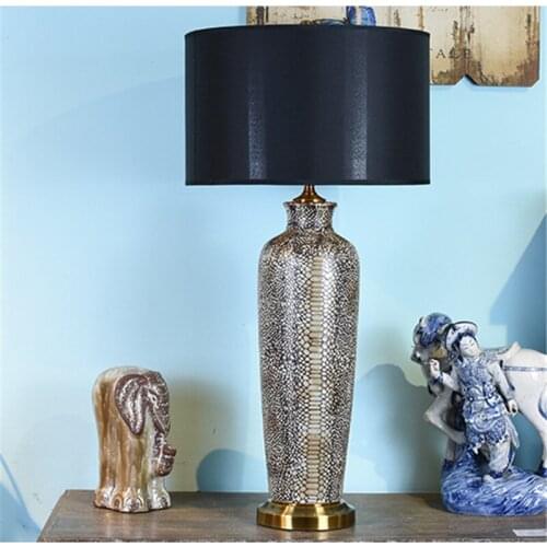 American Style Vintage Black Tall Ceramic Table Lamp For Bed Room Bedside Living Room Foyer Study Desk Reading Night Light LD167