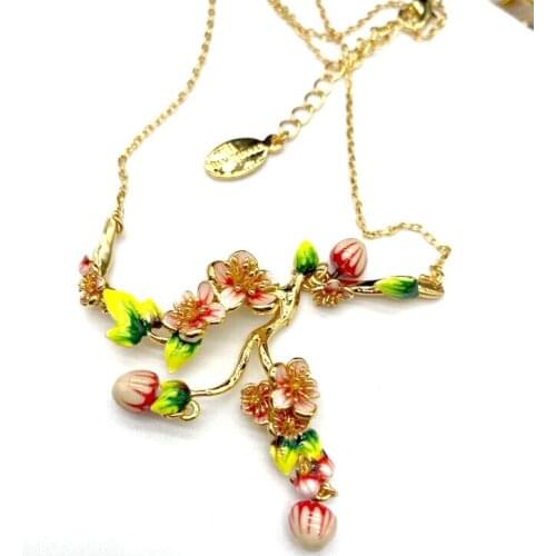 CSxjd New exquisite Enamel Peach blossom cherry Necklace earrings and ring fashion Women temperament jewelry