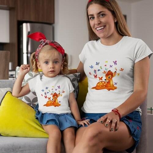 Kids Tees Disney Fawn Bambi Rabbit Tshirt Brothers and Sisters Short Sleeve Casual Street Mom and Me Top Boy Girl Clothes