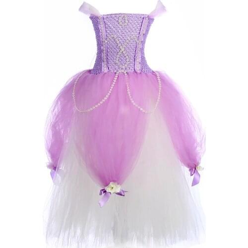 Girls Sofia Tutu Dress Tulle Princess Ball Gowns Dress Girl Birthday Party Fancy Dress Carnival Halloween Costume for Kids 1-14Y