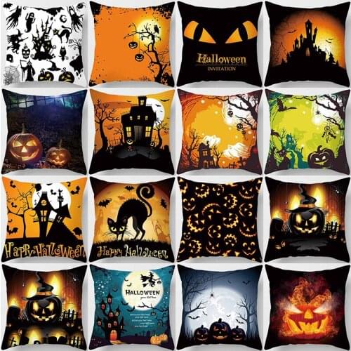 Hot sale Happy holloween pumpkin cats bat pillow cases short plush high quality square thick pillow case covers