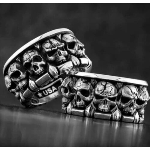 Gun Black Heavy Metal Ring Vintage Mens Punk Hip Hop Skull Bone Pattern Male Party Club Personality Finger Jewelry